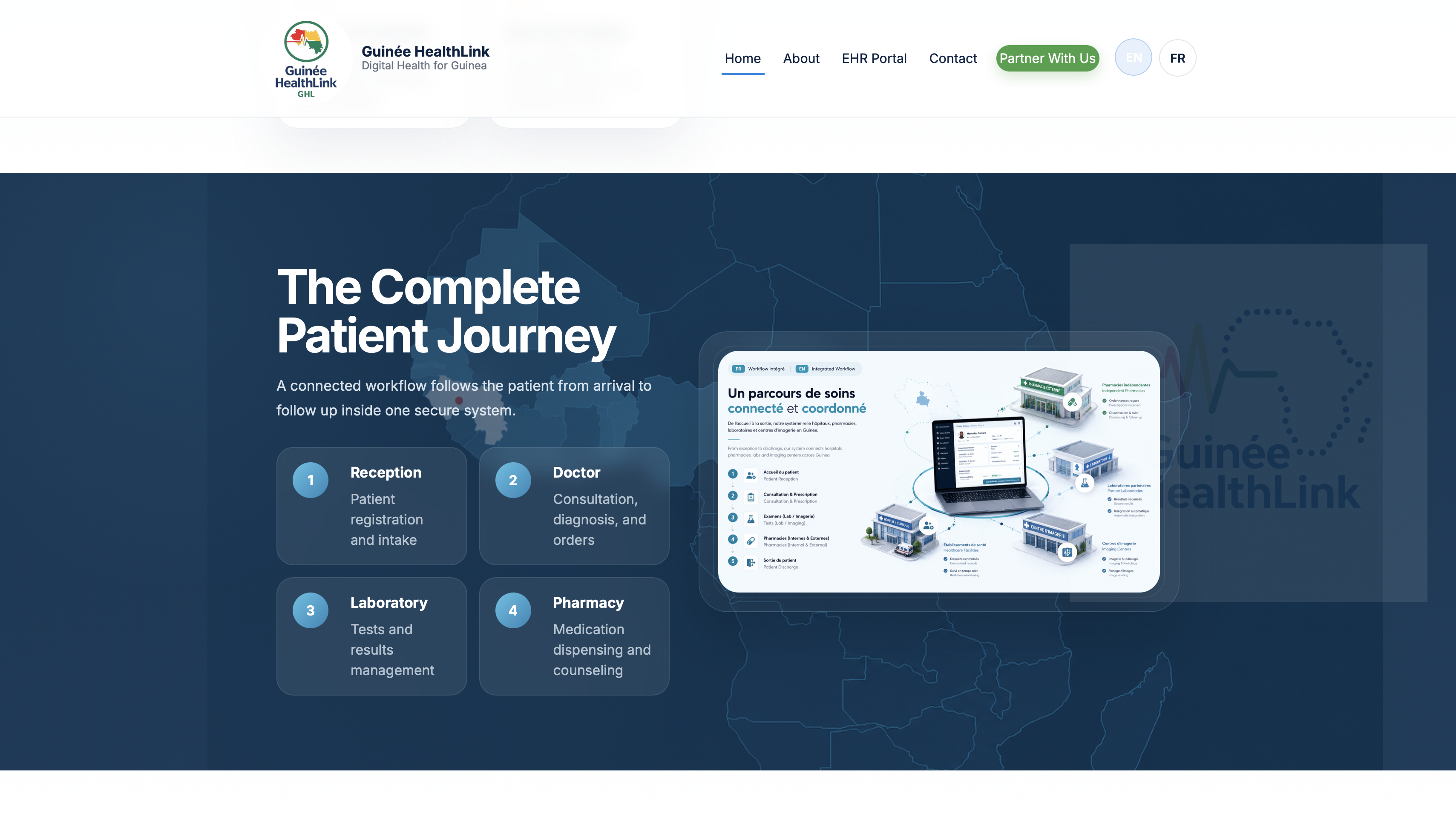 Guinée HealthLink complete patient journey webpage